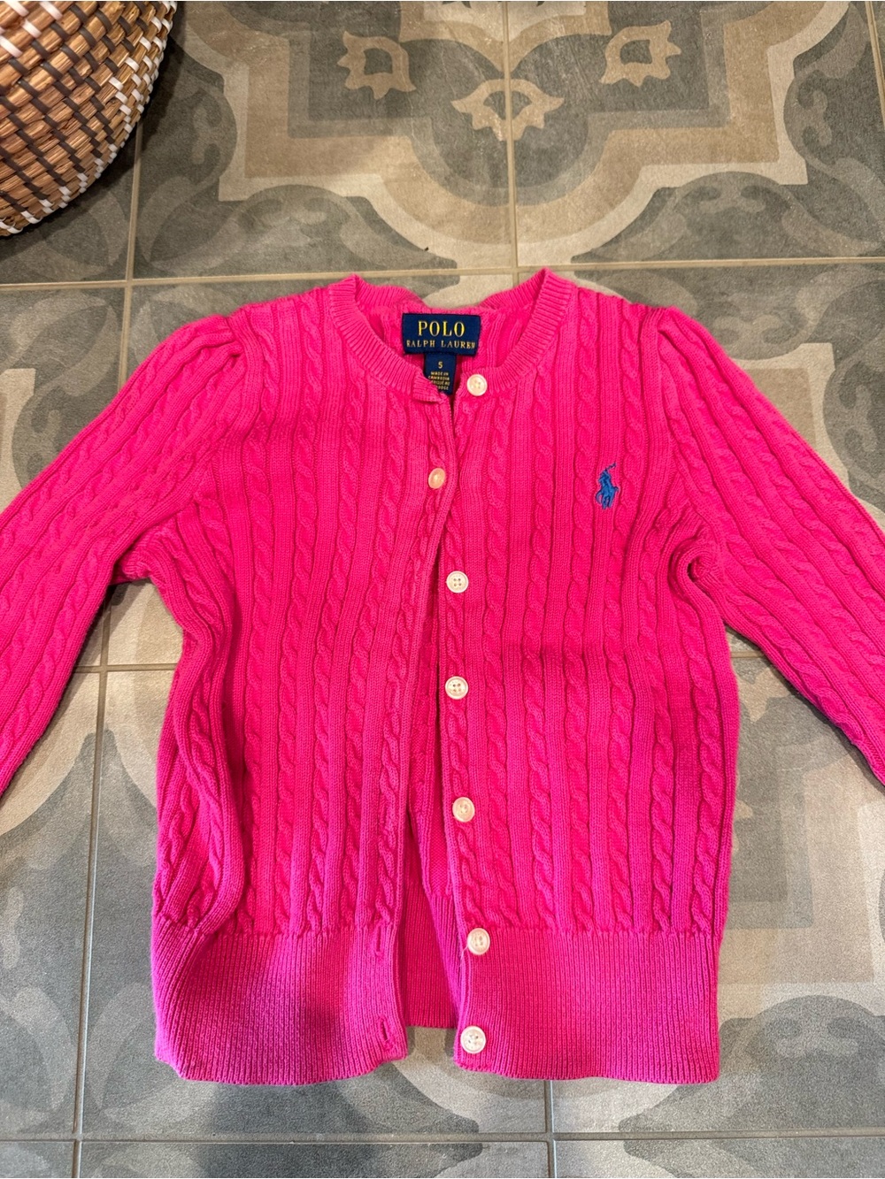 Polo by Ralph Lauren Bright Pink Cable-Knit Button Cardigan